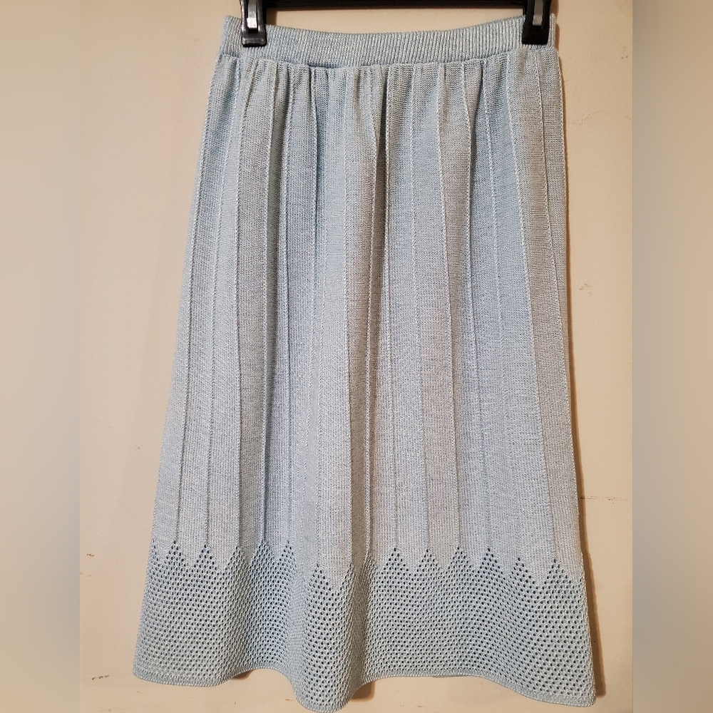Beautiful Blue Vintage Knit Skirt Midi Sz 8 Retro Skirt A Line Coquette Cottage - Picture 1 of 6